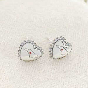 North Carolina Map Heart Earrings S925 Sterling Silver Stud Earrings Handmade